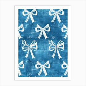 White And Blue Bows 2 Pattern Art Print