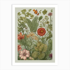 Flowers And Butterflies Art Print