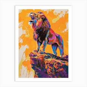 Transvaal Lion Roaring On A Cliff Fauvist Painting 1 Art Print