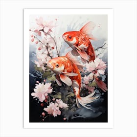 Koi Fish, Japanese Brush Painting, Ukiyo E, Minimal 4 Art Print