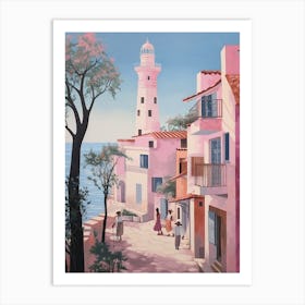 Faro Portugal 1 Vintage Pink Travel Illustration Art Print