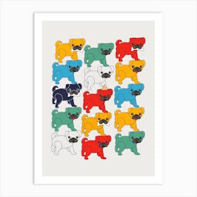Colorful Pugs Art Print