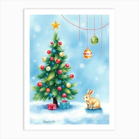 Christmas Tree With Bunny Art Print