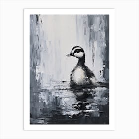 Black & White Brushstroke Duckling Art Print