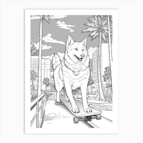 Alaskan Malamute Dog Skateboarding Line Art 4 Art Print