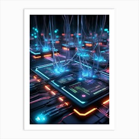 A Cyber Interface With Advanced Ai Capabilities Neural Connectivity Highlighted Glowing Cables Int (2) Art Print