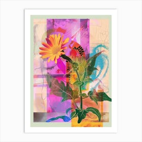 Calendula 3 Neon Flower Collage Art Print