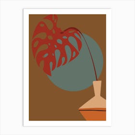 Vase With A Red Leaf Art Print