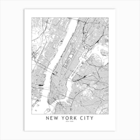 New York White Map Art Print