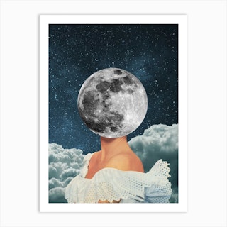 Under The Moon Grey & White Art Print