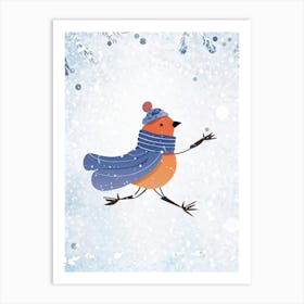 Funky Sparrow Adorned In Woolen Winter Attire Swaying Rhythmically Set Against A Generous Negative Art Print