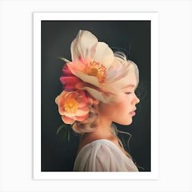 "Floral Fantasy: Surreal Woman Portrait" Art Print