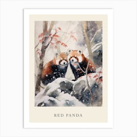 Winter Watercolour Red Panda 4 Poster Art Print