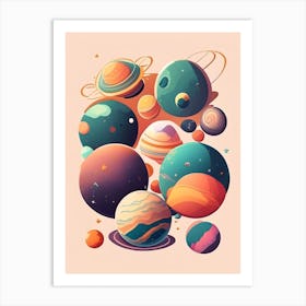 Planets Kawaii Kids Space Art Print