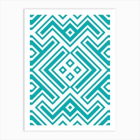 Turquoise And White Geometric Pattern Minimal Abstract Art Print