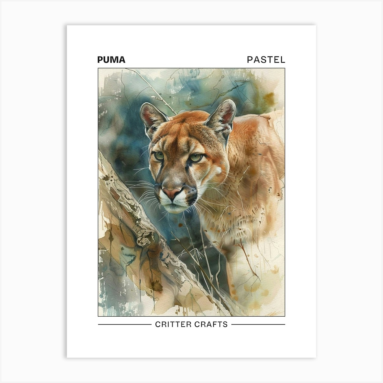 Puma Pastel Watercolour 4 Poster Art Print by Critter Crafts