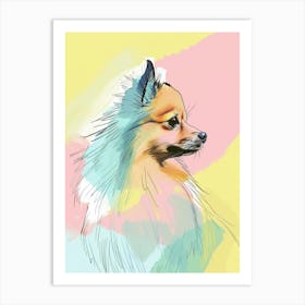 Pastel Pomeranian Dog Watercolour Line Illustration 2 Art Print