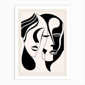 Two Faces In Black And White Portrait Art Print