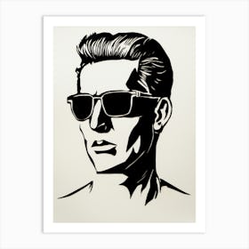 Linocut Inspired Face With Sunglasses Portrait 1 Art Print