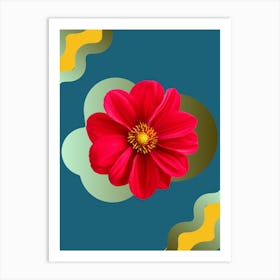 Red Flower On Blue Art Print