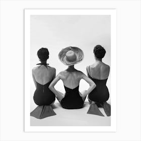 Three Women In Swimsuits, Vintage Black and White Old Photo 1 Art Print