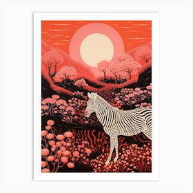 Pink Plants & Flowers Zebra 1 Art Print