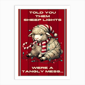 Red Sheep in Christmas Lights Art Print