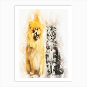 Maine Coon Kitten Spitz Dog Art Print