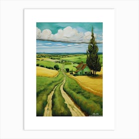 Green plains, distant hills, country houses,renewal and hope,life,spring acrylic colors.4 Art Print