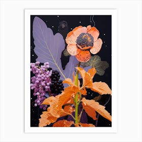 Surreal Florals Lilac 5 Flower Painting Art Print