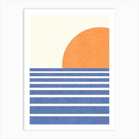 Sunset Beach Horizon Abstract Seascape Minimalism - Orange Blue Art Print