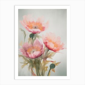 Proteas Flowers Acrylic Painting In Pastel Colours 1 Art Print