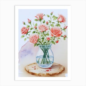 Pink Roses In Vase 1 Art Print