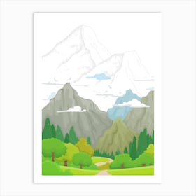 Cartoon Mountain Landscape Art Print