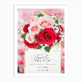 Bouquet Of Vibrant Red And Pink Roses Intertwined With Delicate Babys Breath Cascading As A Lush (4) Art Print