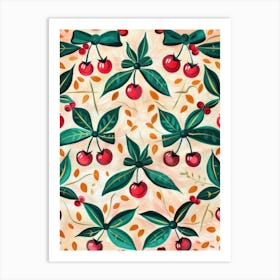 Folk Cherries And Bows 5 Pattern Art Print