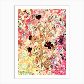 Impressionist Hedge Rose Botanical Painting in Blush Pink and Gold Art Print