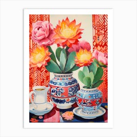 Cactus Painting Maximalist Still Life Acanthocalycium Cactus 1 Art Print