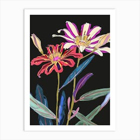 Neon Flowers On Black Cineraria 1 Art Print