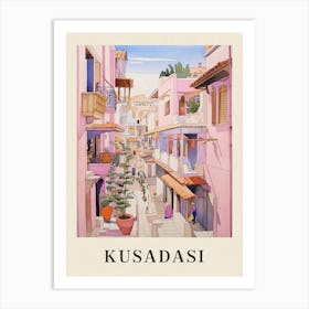 Kusadasi Turkey 2 Vintage Pink Travel Illustration Poster Art Print