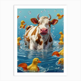 Cow With Ducks Art Print