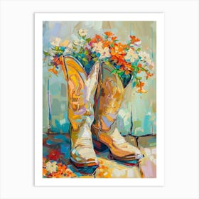 Cowboy Boots And Wildflowers Honeysuckle Art Print