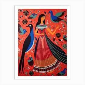 Indian Woman With Birds Art Print