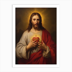 Sacred Heart Of Jesus, Oil On Canvas Portuguese School, 19th Century 007 Art Print