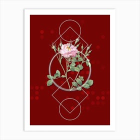 Vintage Anemone Flowered Sweetbriar Rose Botanical with Geometric Line Motif and Dot Pattern n.0078 Art Print
