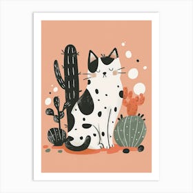 Cat With Cactus Art Print