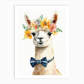 Baby Alpaca Wall Art Print With Floral Crown And Bowties Bedroom Decor (19) Art Print