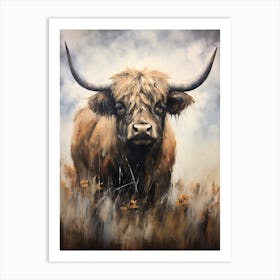 Dark Tones Impressionism Style Painting Of Highland Cows Art Print