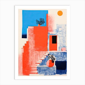 A House In Santorini, Abstract Risograph Style 1 Art Print