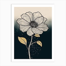 Line Art Sunflower Flowers Illustration Neutral 17 Art Print